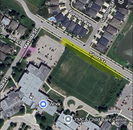 The school has indicated that the pink zone (parking off Matilda Street) is best for drop-off and the yellow zone is best for bus parking (parking off Short St).